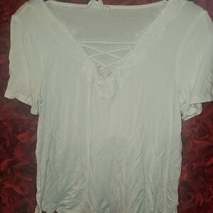 Cloud Chaser Women's White Lace Accent Tee Size Small